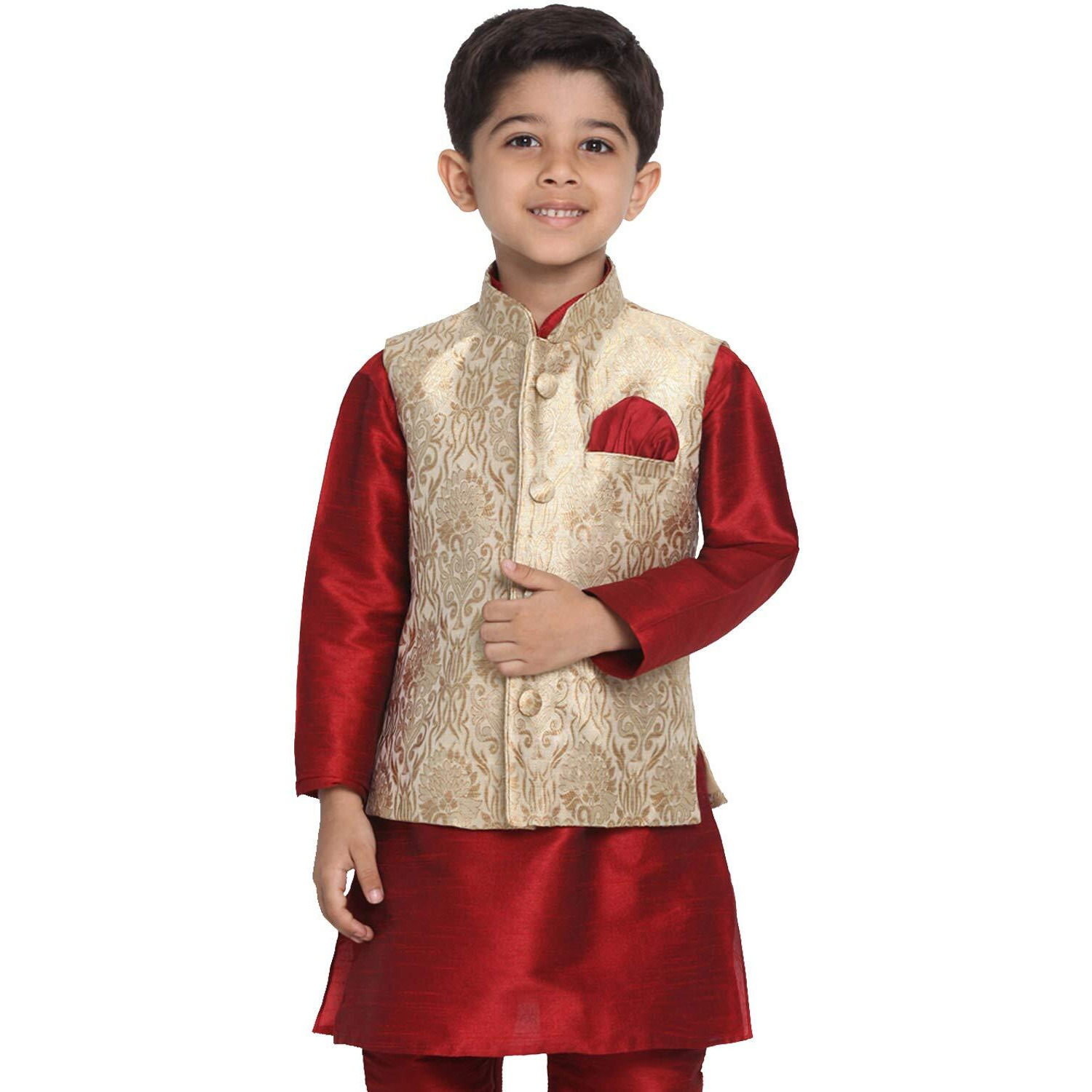 Jbn Creation Boys' Rose Gold Silk Blend Nehru Jacket || Banarasi Brocade Woven Jacquard Modi/Nehru Jacket || Ethnic Wear For Festivals, Weddings_Vasbj024Rg_20