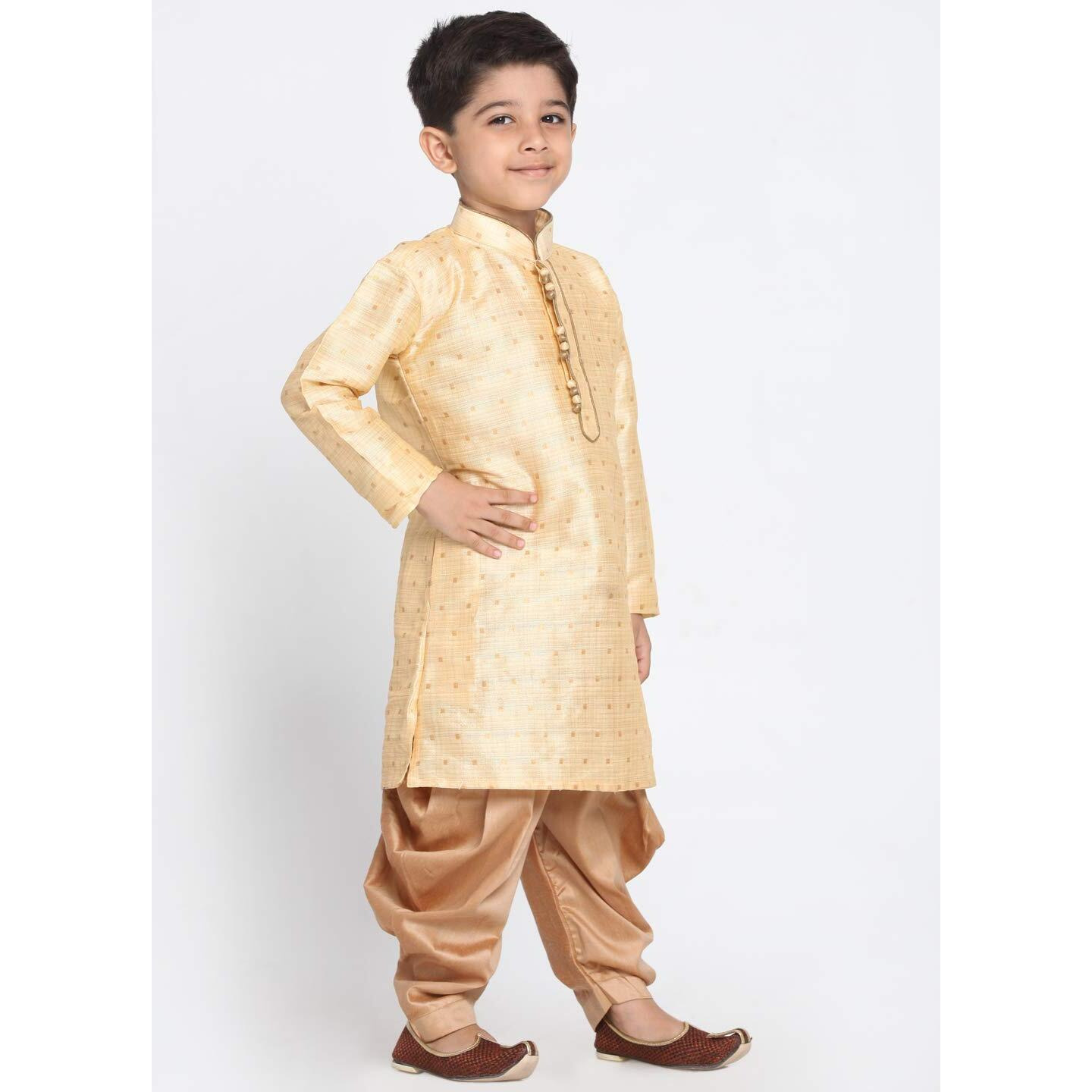 Jbn Creation Boys' Gold Silk Blend Kurta And Dhoti Pant Set (Vasbk023Goncdrg, For 9-10 Years)