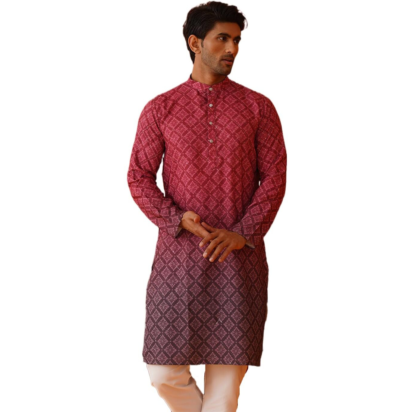 Jompers Maroon Maroon Ombre Printed Kurtas For Men (Maroon, M)
