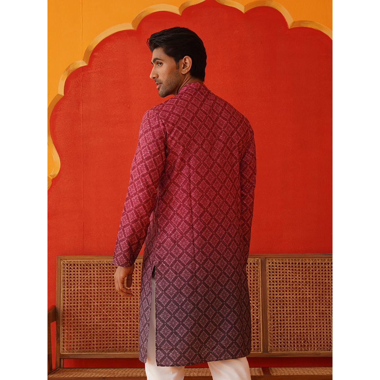 Jompers Maroon Maroon Ombre Printed Kurtas For Men (Maroon, M)