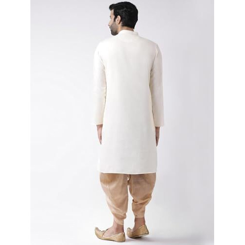 Kisah Men Cream-Coloured Kurta Full Sleaves, Knee Length, Straight, Regular Fit, Mandarin Collar Ethnic Wear