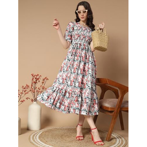 Kzully Women's Crepe A-Line Midi Dress (1001-Nv-White-Xs_White