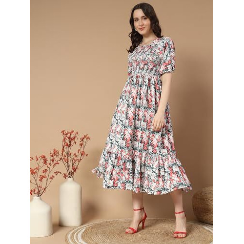 Kzully Women's Crepe A-Line Midi Dress (1001-Nv-White-Xs_White