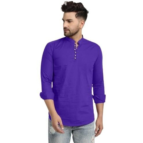 Lookmark Men's Pure Cotton Solid Color Short Kurta Suitable For All Indian Wedding, Occasions, And Festivals (Az-Lm-Og-Kurta 08 Royal Blue-Xl)