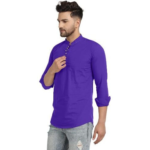 Lookmark Men's Pure Cotton Solid Color Short Kurta Suitable For All Indian Wedding, Occasions, And Festivals (Az-Lm-Og-Kurta 08 Royal Blue-Xl)