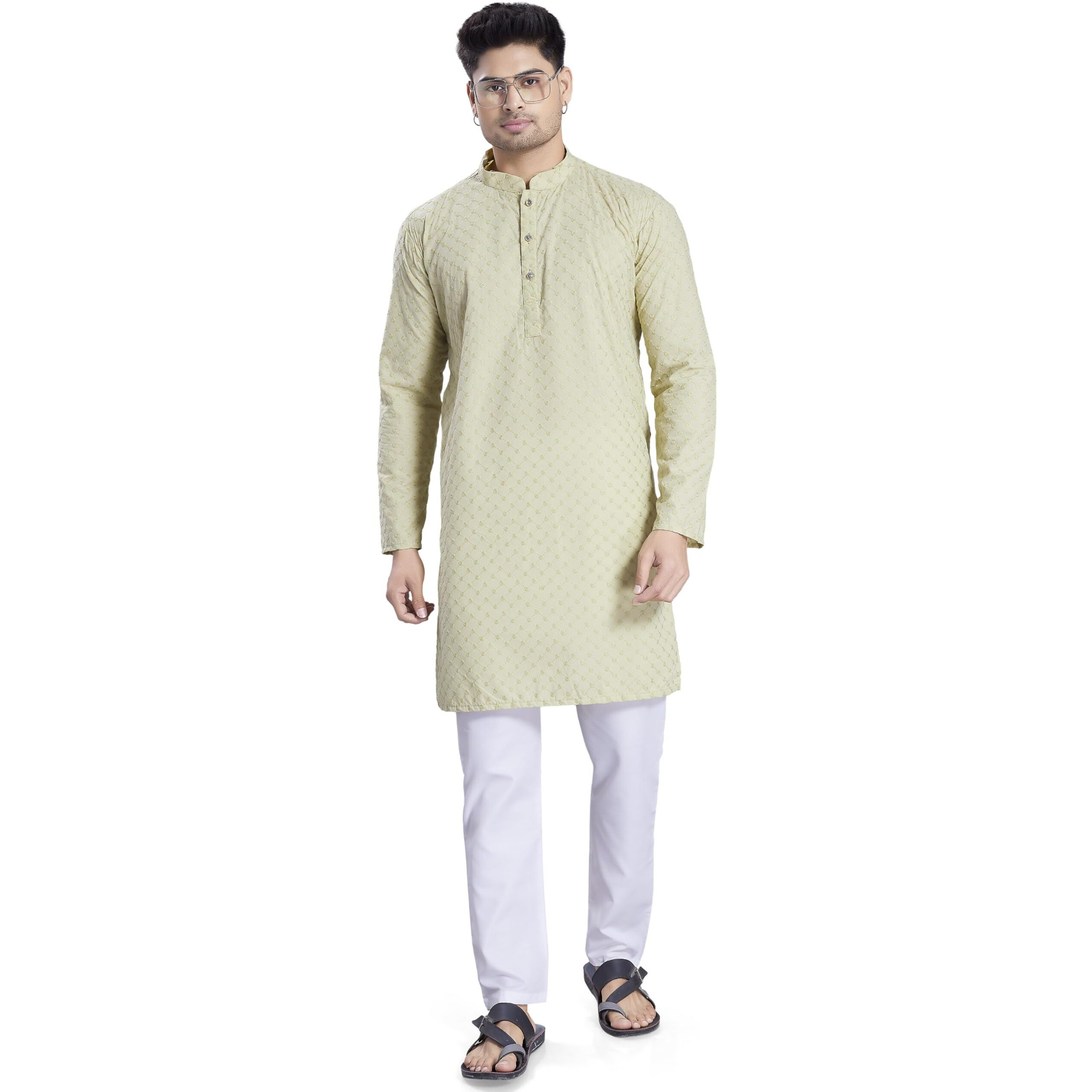 Divisive Men's Thread Embroidered Cotton Only Slim Fit Kurta (Dkrt1074_Xl_Pista)