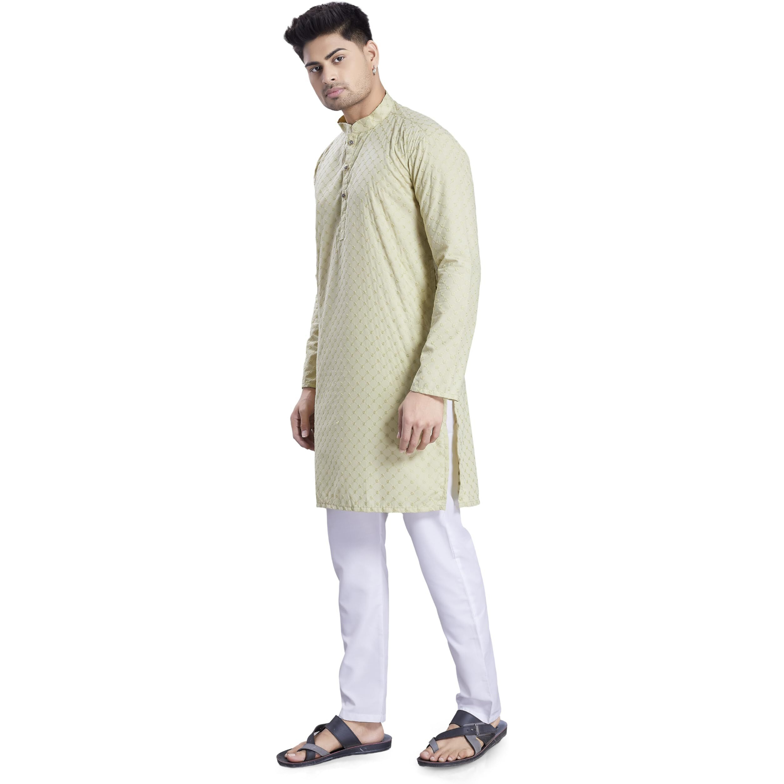 Divisive Men's Thread Embroidered Cotton Only Slim Fit Kurta (Dkrt1074_Xl_Pista)