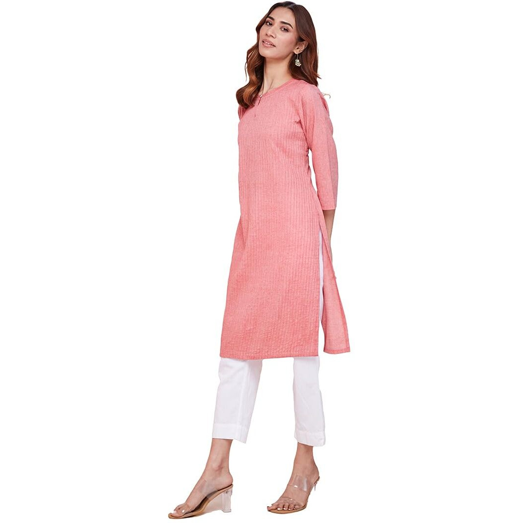 Fabindia Women's Cotton Solid Slim Kurta (1037273Pink_Pink