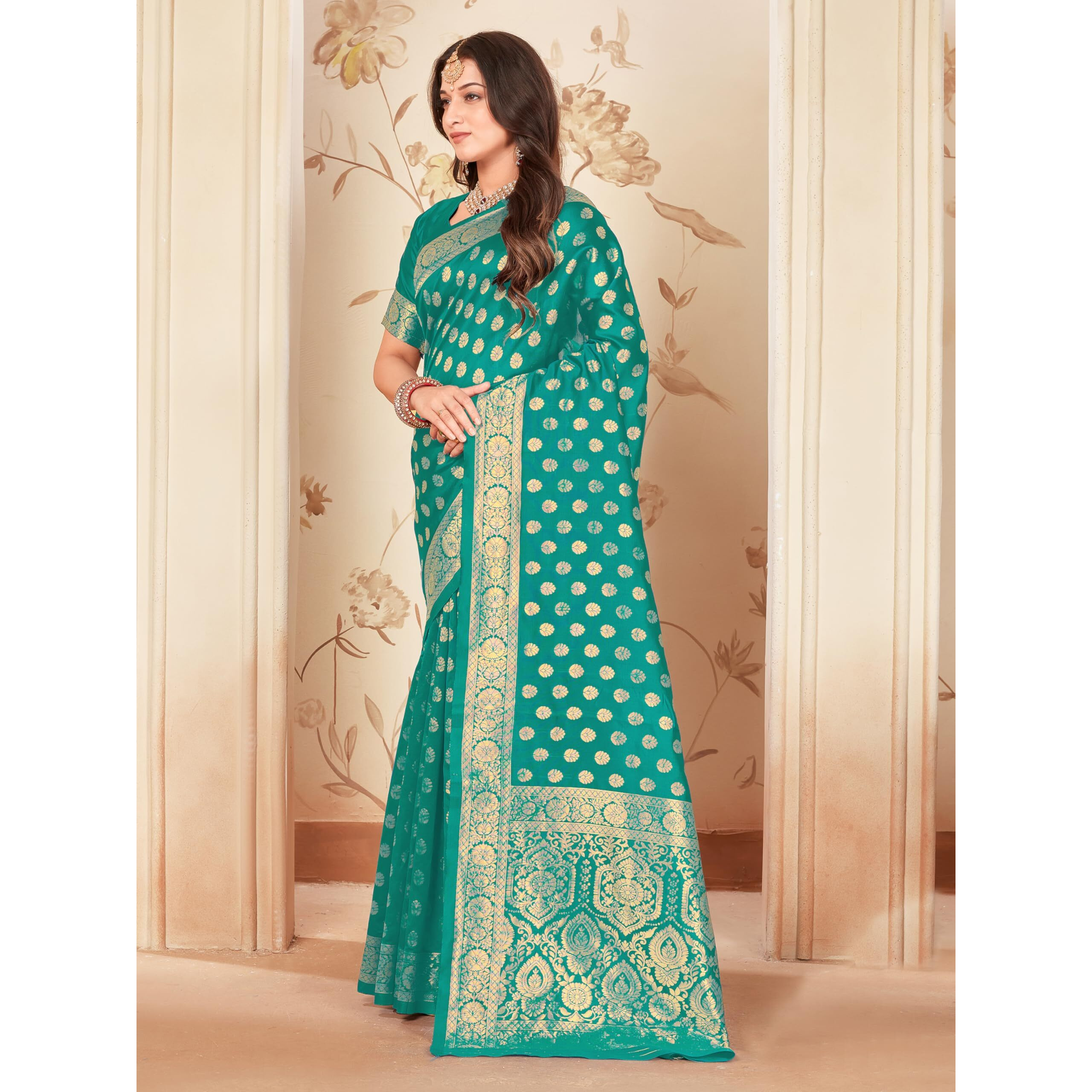 Glory Sarees Womens Banarasi Silk Saree With Blouse Piece (Kalamkarisaree_Rama)