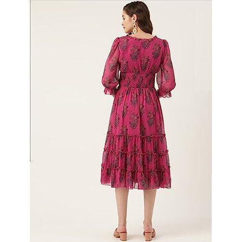 Litzo Women's Georgette A-Line Maxi Dress (L-68-L_Pink