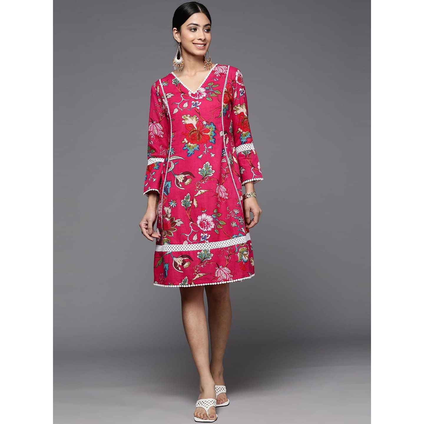 Varanga Women Fuchsia Printed Shirt Dress.