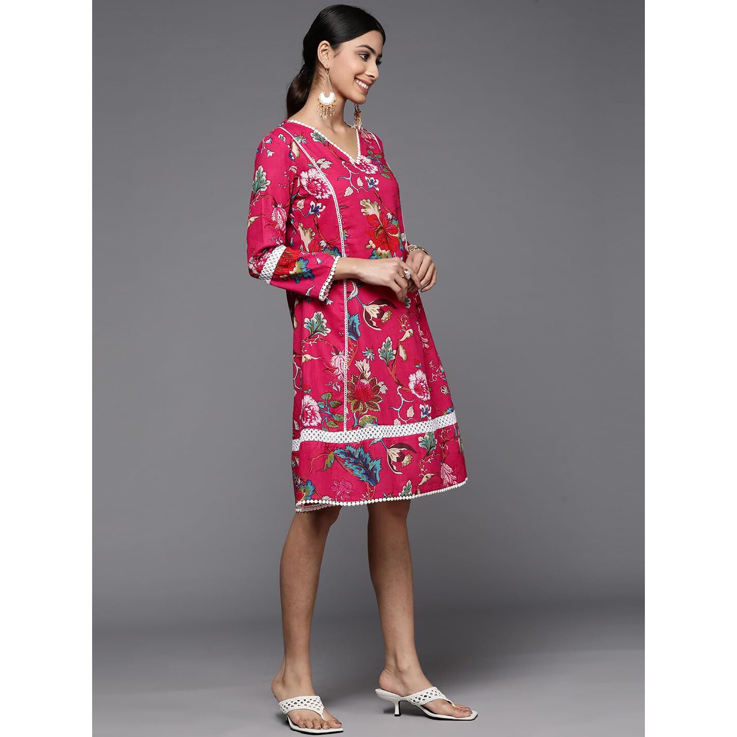 Varanga Women Fuchsia Printed Shirt Dress.