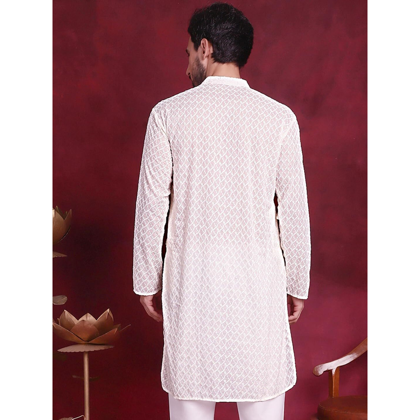 Jompers Chikankari Pure Cotton Kurtas For Men (White, M)