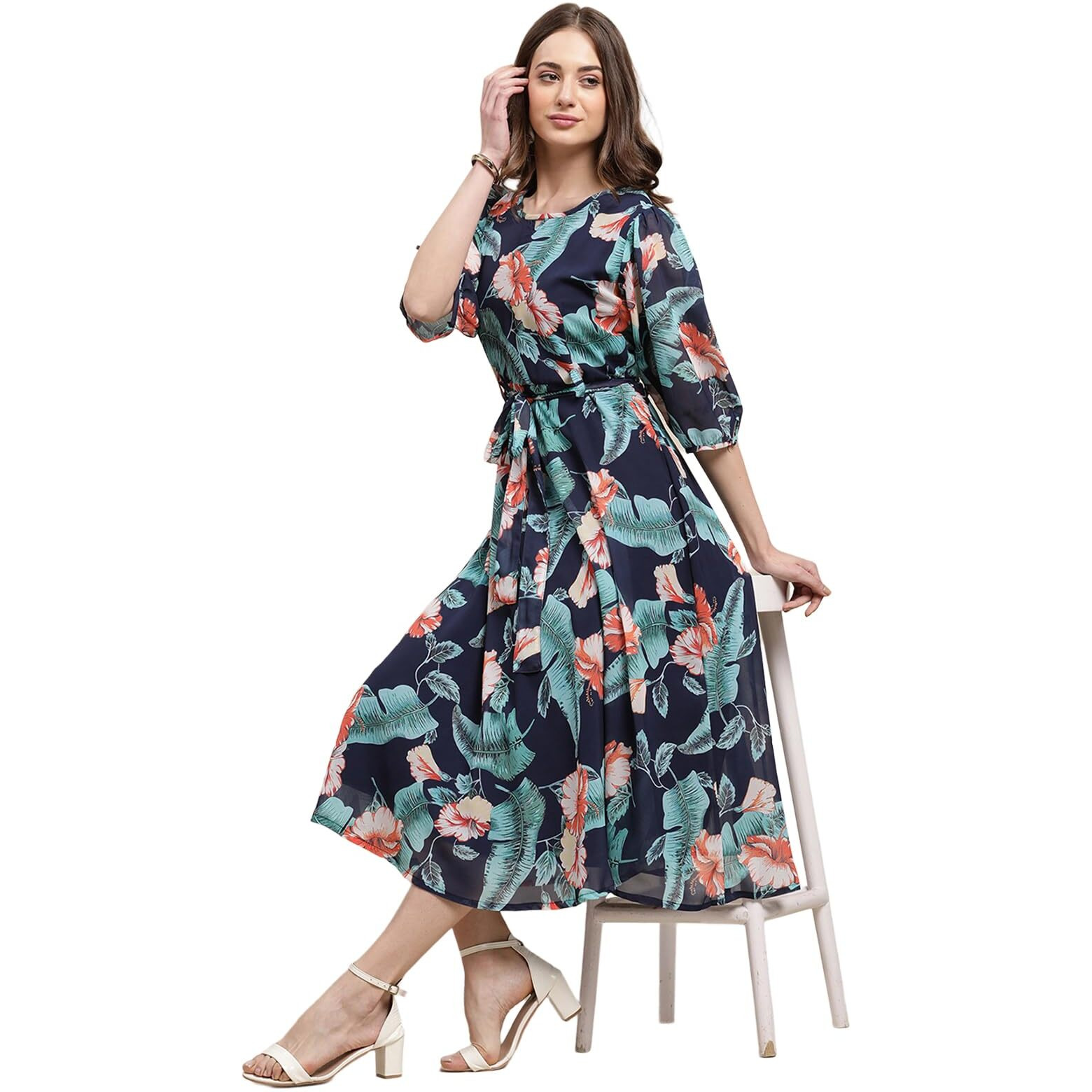 Tee Projekt Women Floral Maxi Dress| Elegant Georgette Gown | Flowing Dress For Formal Events
