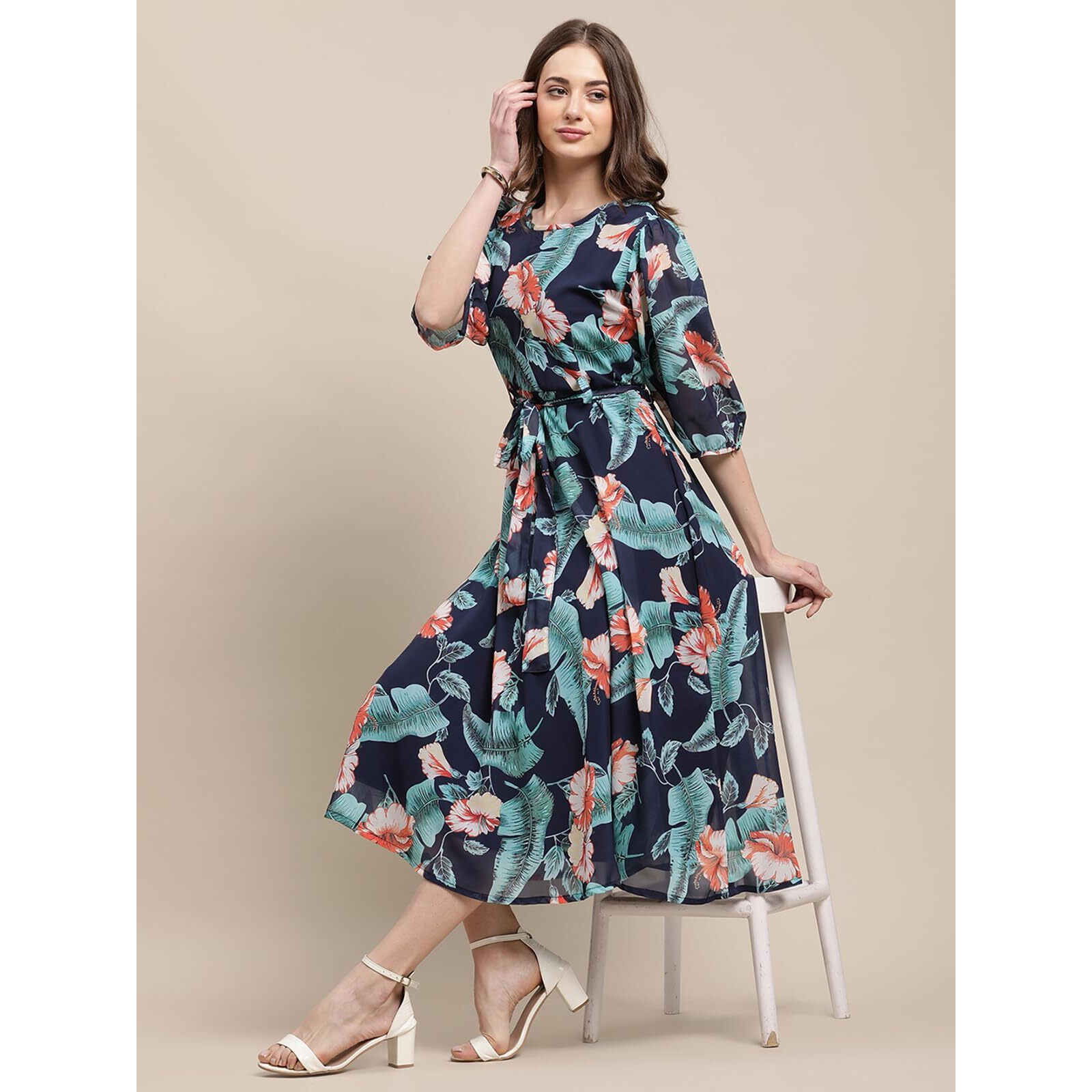 Tee Projekt Women Floral Maxi Dress| Elegant Georgette Gown | Flowing Dress For Formal Events