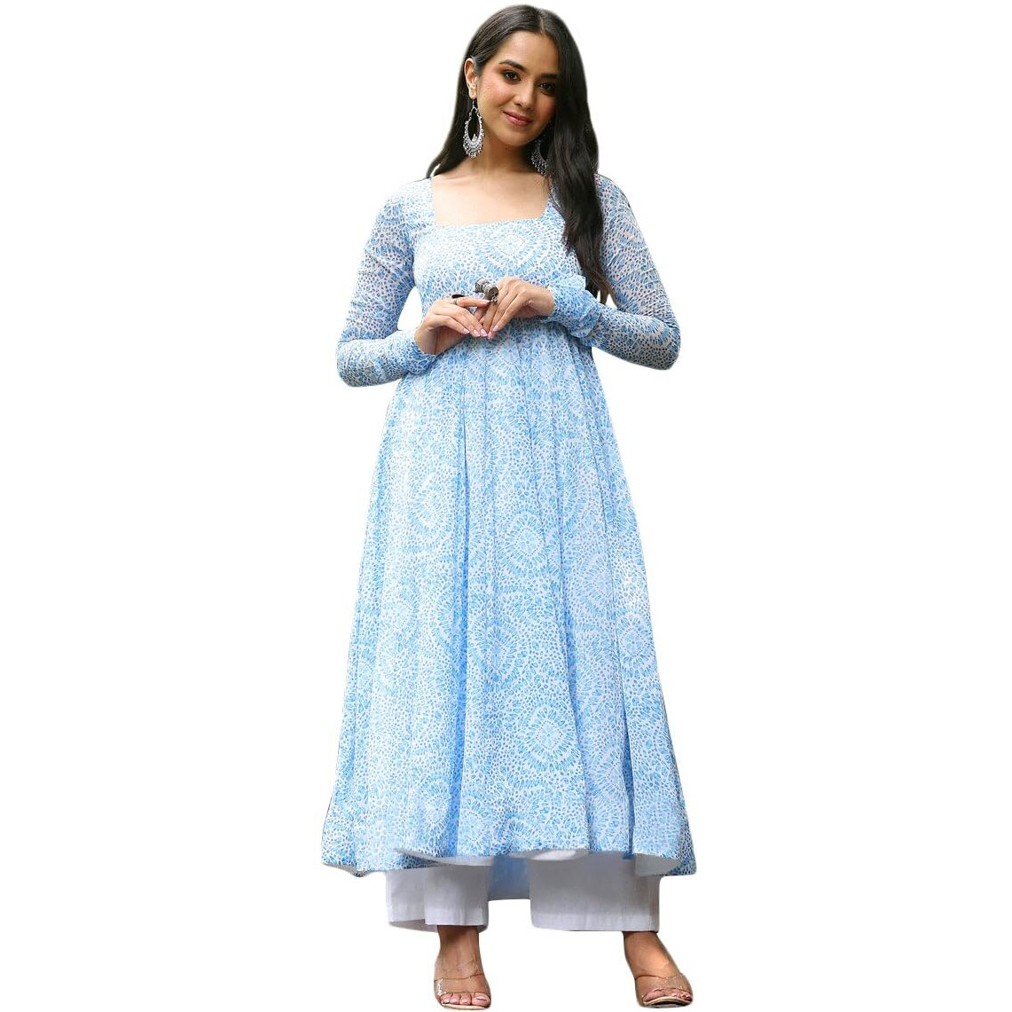 Toochki Gown For Women Wedding | One Piece Dress For Womens Long | Maxi Dresses | Ethnic Sky Blue Gowns | Anarakali Suit | Printed