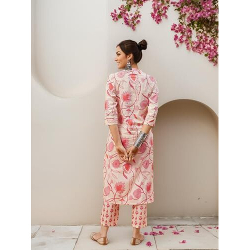 Ishin Floral Printed Off White Cotton Kurta With Trouser