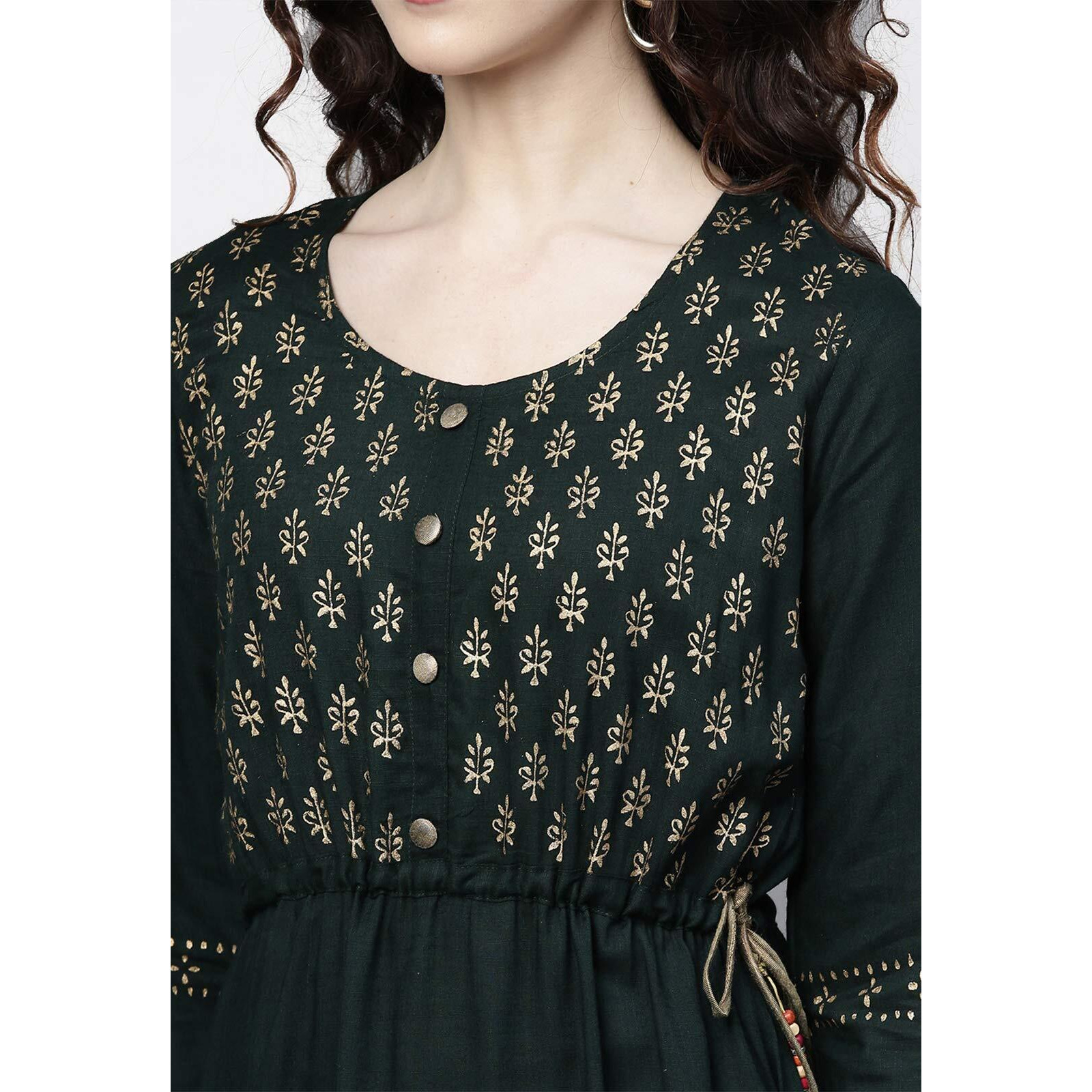 Ishin Women's Rayon Green Printed Anarkali Kurta Set With Palazzo