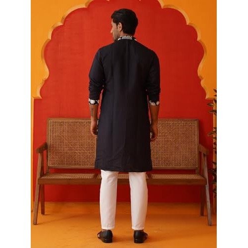 Jompers Black Embroidered Straight Kurta Pyjama Set. (Black, Xxl)
