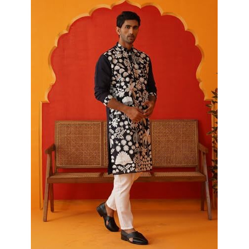 Jompers Black Embroidered Straight Kurta Pyjama Set. (Black, Xxl)
