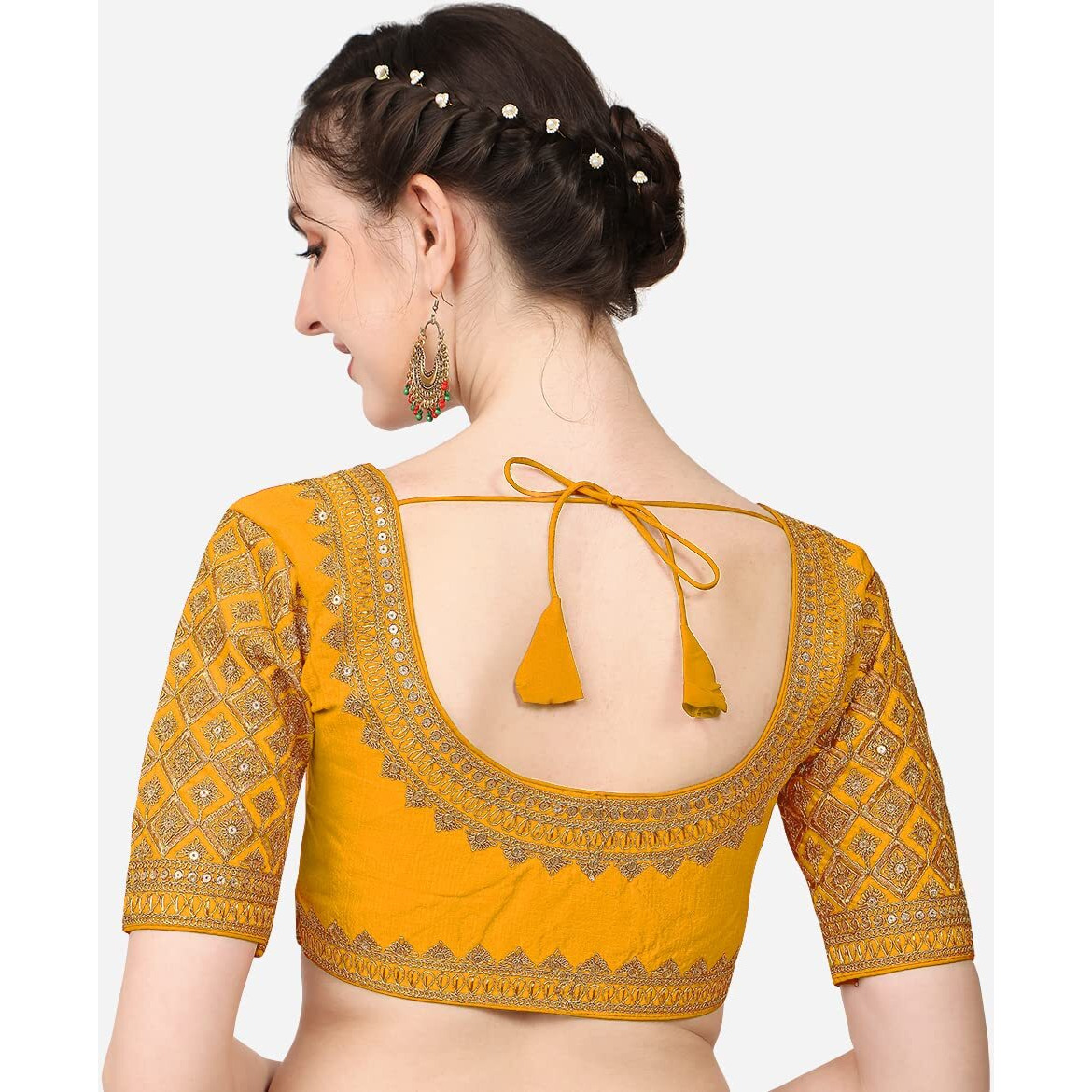 Pujia Mills Women's Phantom Silk Checkered Half Sleeve Blouse (Yellow Simba2 Blouse36_Yellow_36)