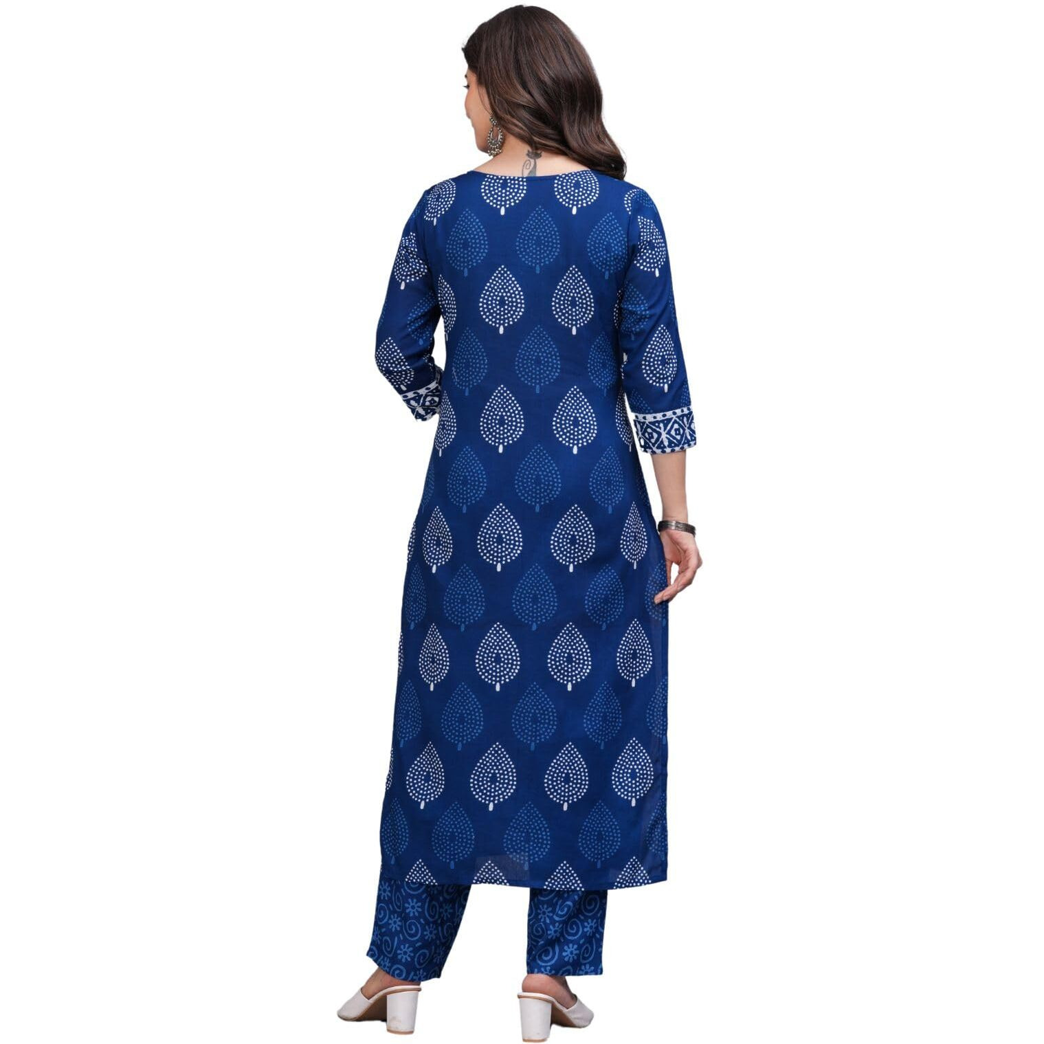 Rytras Women's Printed Straight Kurta Set With Palazzo Pants & Dupatta- Ethnic Wear, Blue(Ryt617-New,S)