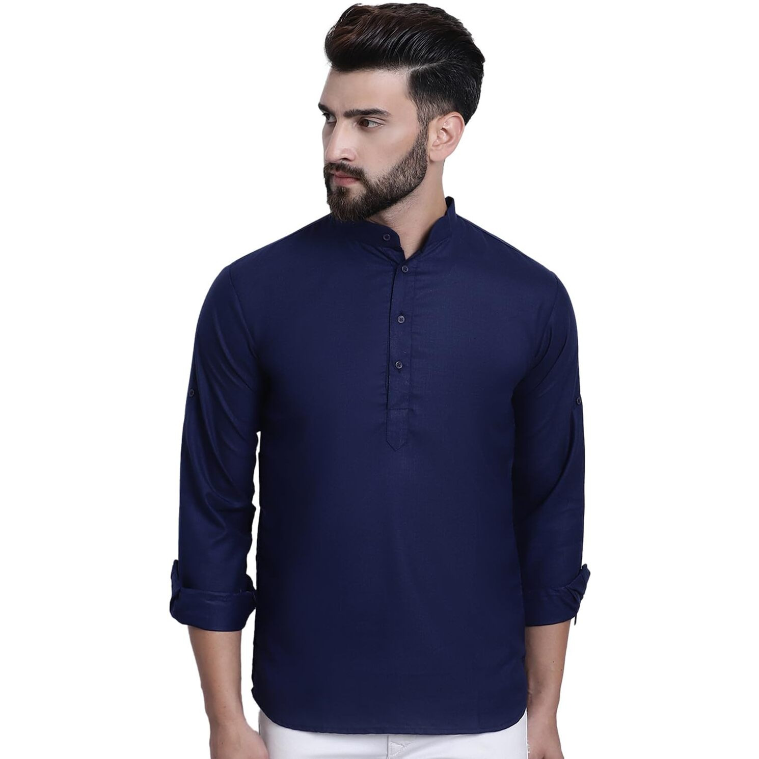 Sojanya (Since 1958, Men's Cotton Blend Navy Blue Solid Only Short Kurta
