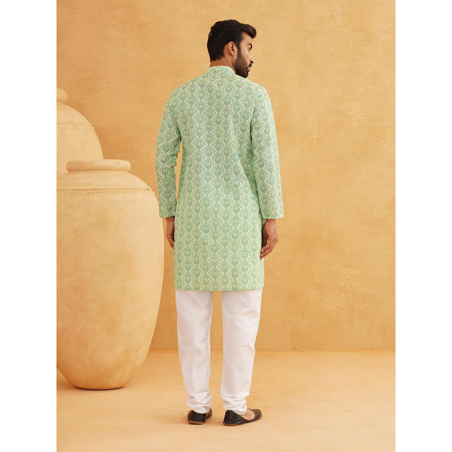 Sojanya (Since 1958 Men's Cotton Blend Pista Green Color Paisley Design Only Long Kurta