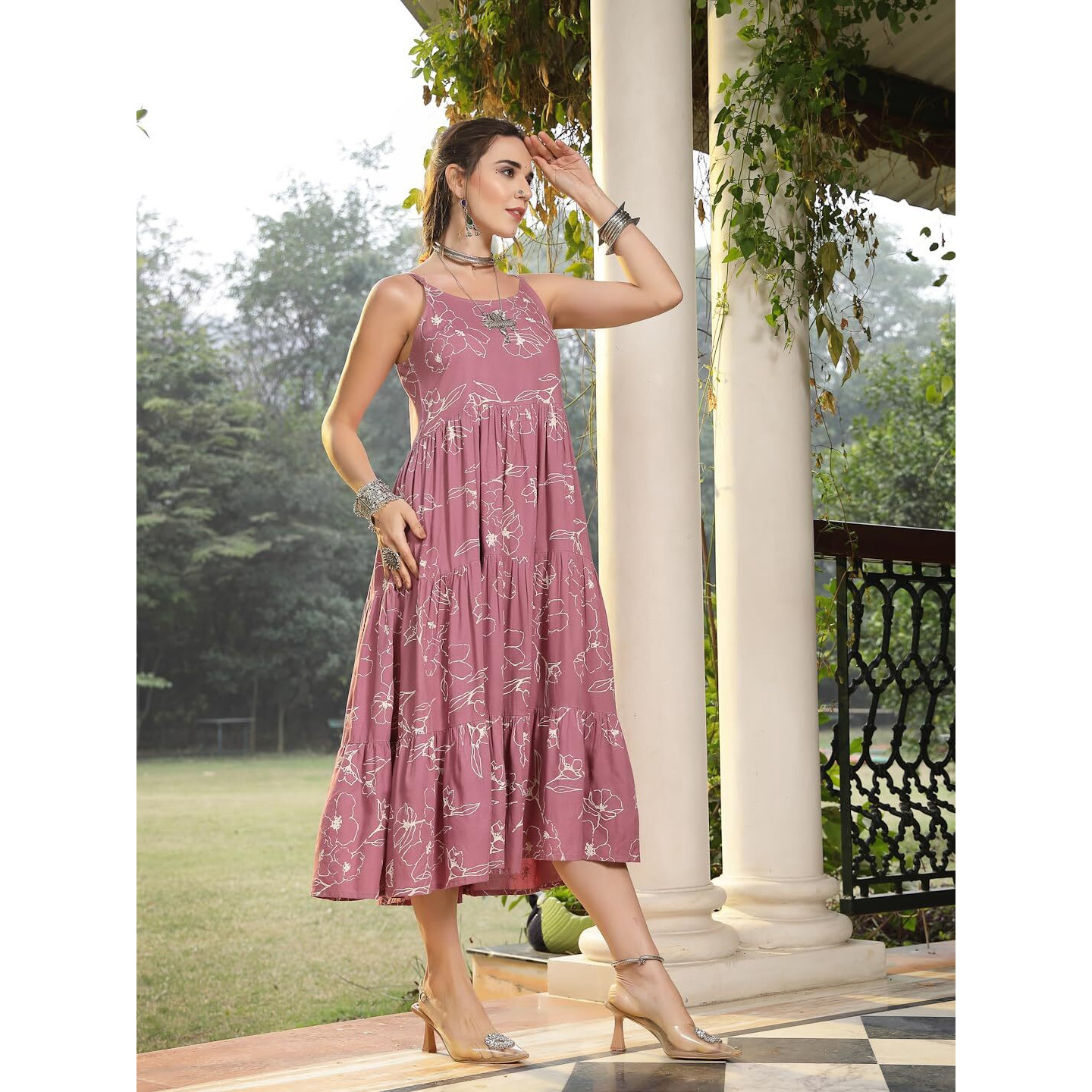 Stylum Women's Floral Printed Rayon Tiered Dress (Drsmauvebolly34_Mauve, Xs)
