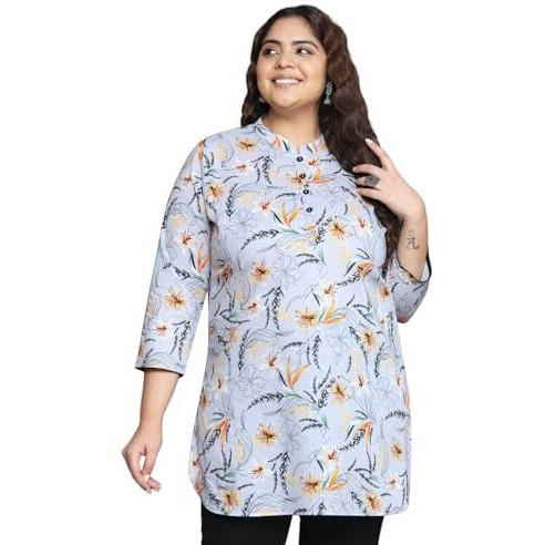 Tissu Women's Plus Size Grey Floral Printed Pure Cotton Kurti (2270_Grey_4Xl)