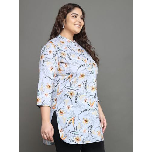 Tissu Women's Plus Size Grey Floral Printed Pure Cotton Kurti (2270_Grey_4Xl)