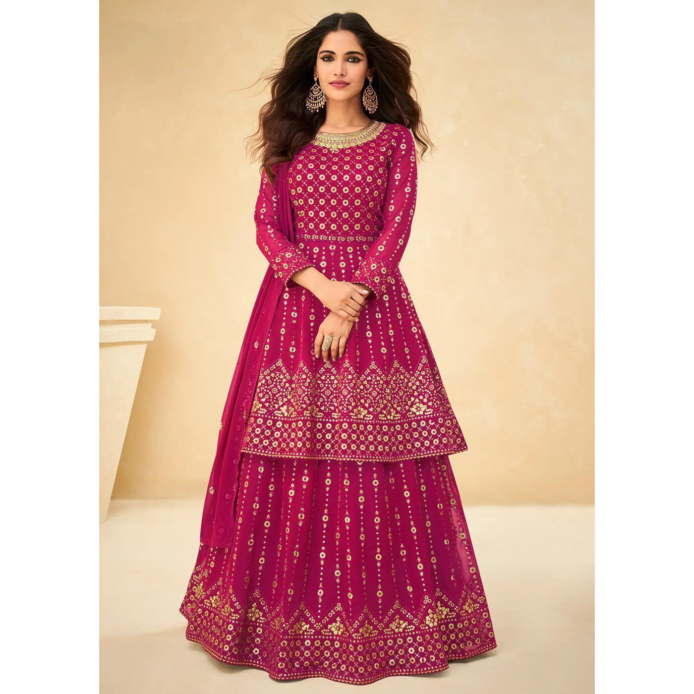 Xomantic Fashion Women's Pink Embroidered Eid Collection Salwar Suit Daupatta Set (In, Alpha, Xl, Regular, Pink)