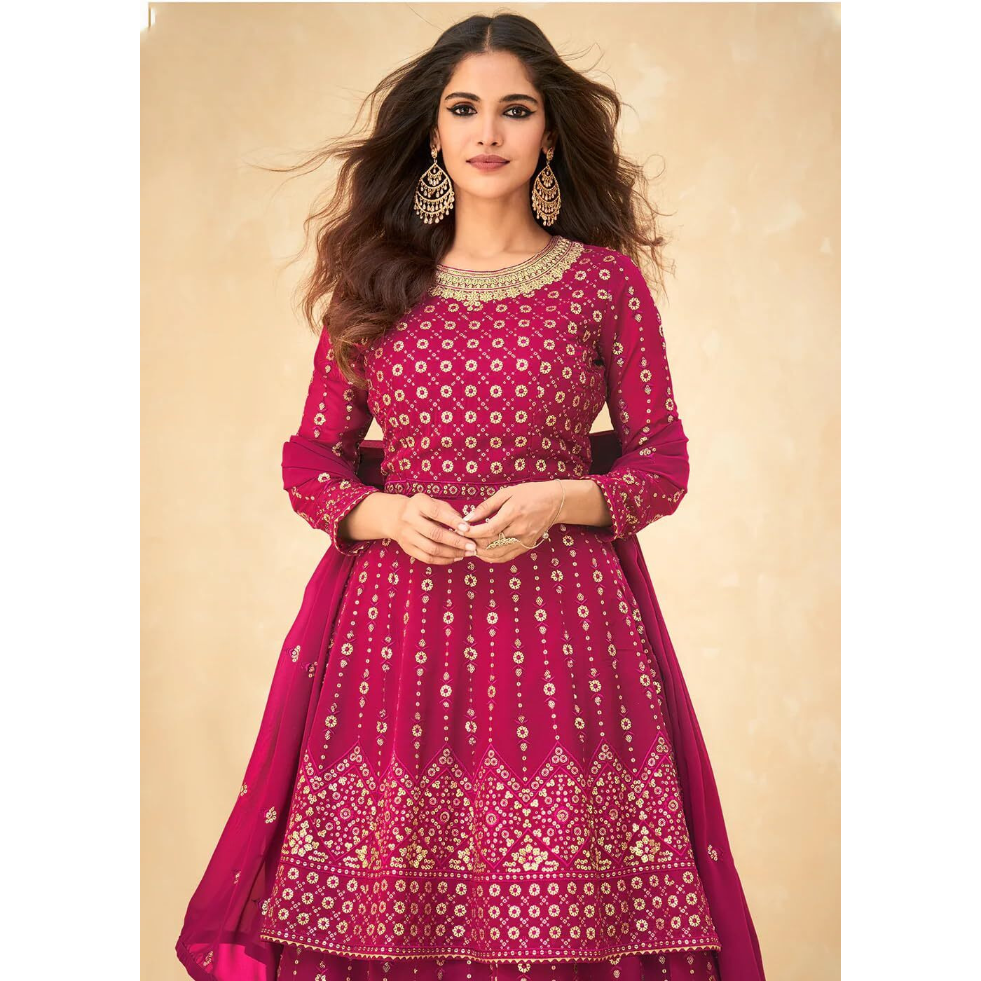 Xomantic Fashion Women's Pink Embroidered Eid Collection Salwar Suit Daupatta Set (In, Alpha, Xl, Regular, Pink)
