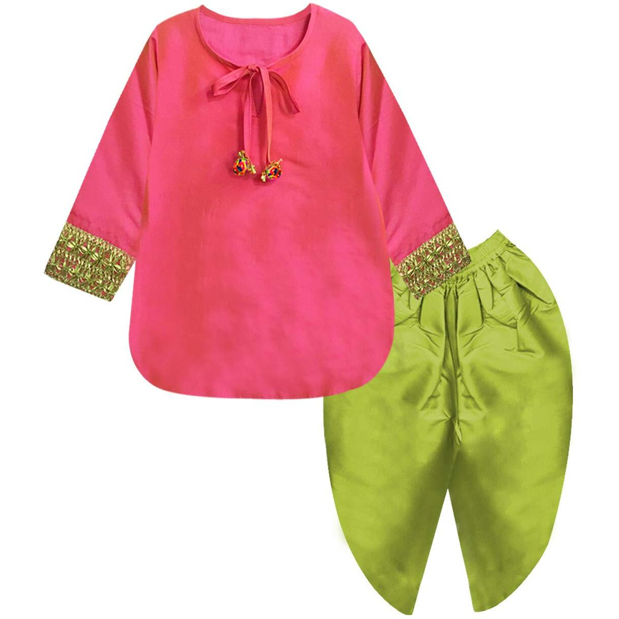 A.T.U.N. (All Things Uber Nice) Girl's Synthetic Straight Salwar Suit (Gkls Shz Hpl_Hot Pink/Lime Green_2-3 Years)