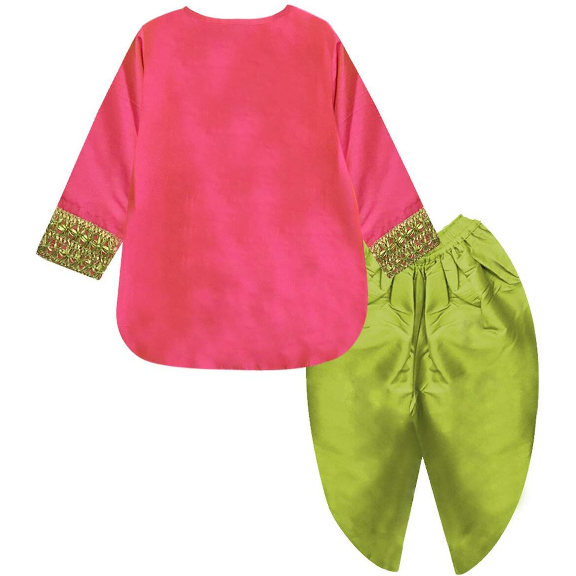 A.T.U.N. (All Things Uber Nice) Girl's Synthetic Straight Salwar Suit (Gkls Shz Hpl_Hot Pink/Lime Green_2-3 Years)