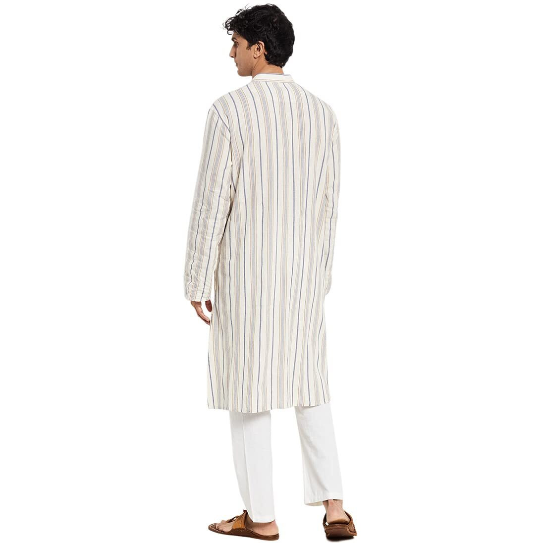 Fabindia Men Bana Striped Long Kurta Cotton_Xs Off White