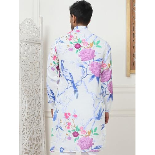 Jompers Blue Men's Animal Printed Pure Cotton Straight Kurtas (Blue, Xl)