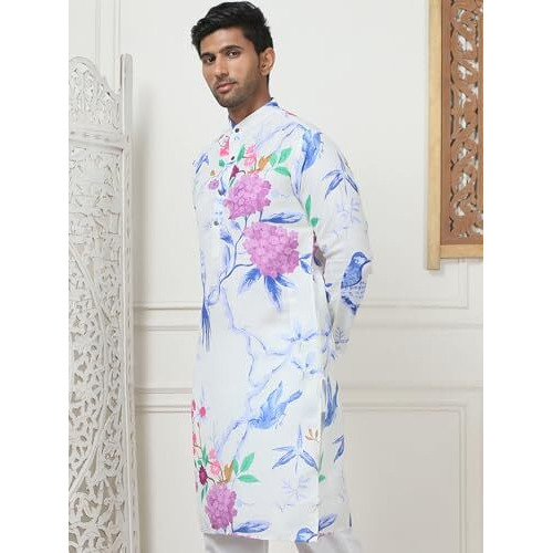 Jompers Blue Men's Animal Printed Pure Cotton Straight Kurtas (Blue, Xl)