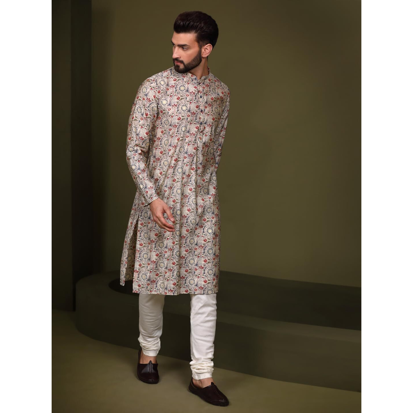 Kisah Men Multicolor Kurta, Cotton, Full Sleaves, Knee Length, Straight, Regular Fit, Mandarin Collar Ethnic Wear (36)