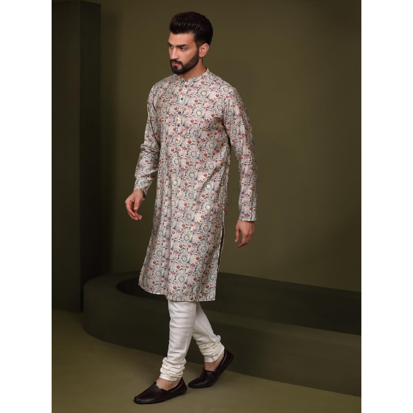 Kisah Men Multicolor Kurta, Cotton, Full Sleaves, Knee Length, Straight, Regular Fit, Mandarin Collar Ethnic Wear (36)