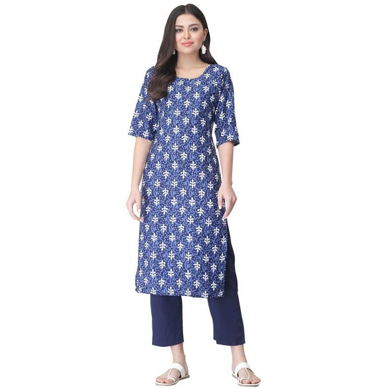 Pinkmint Women's Color Blukp-E Crepe Straight Kurta And Pant Set (Ukp-2001_Xxl) Blue