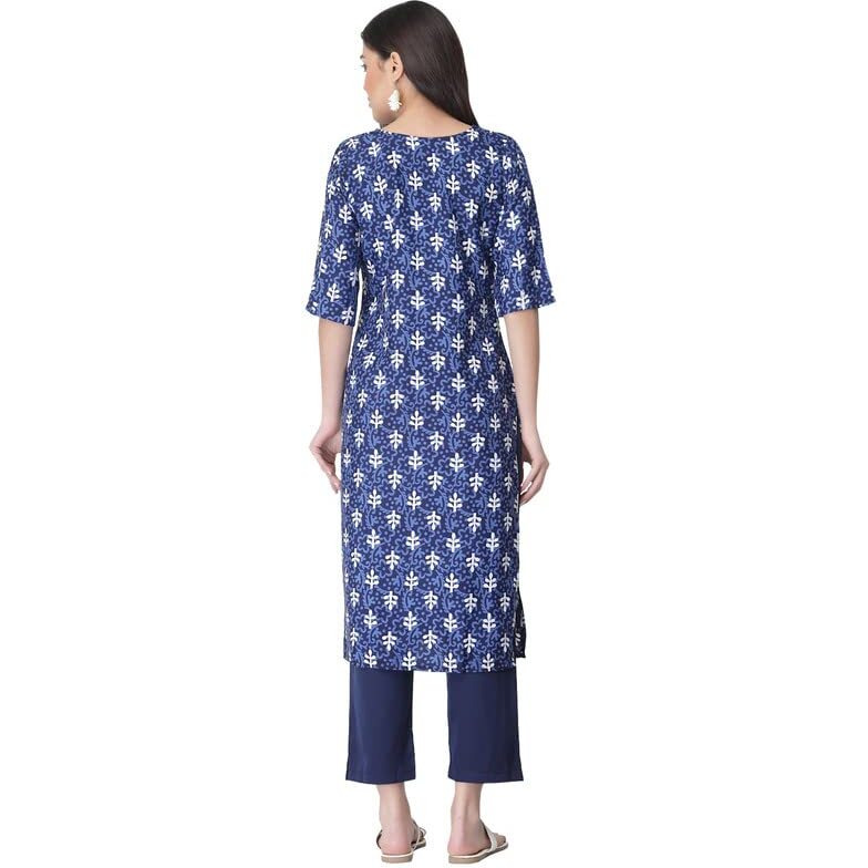 Pinkmint Women's Color Blukp-E Crepe Straight Kurta And Pant Set (Ukp-2001_Xxl) Blue