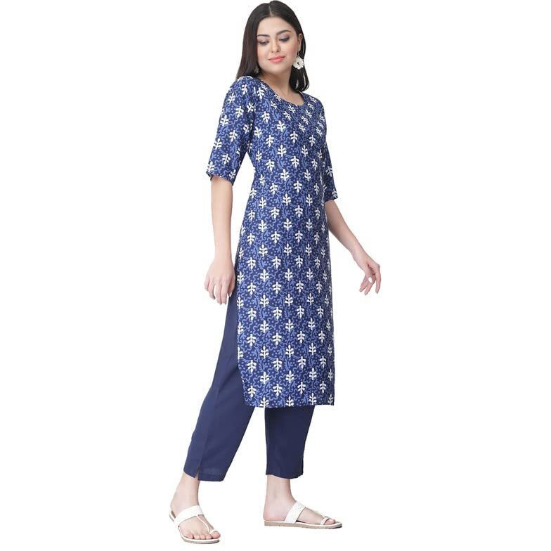 Pinkmint Women's Color Blukp-E Crepe Straight Kurta And Pant Set (Ukp-2001_Xxl) Blue