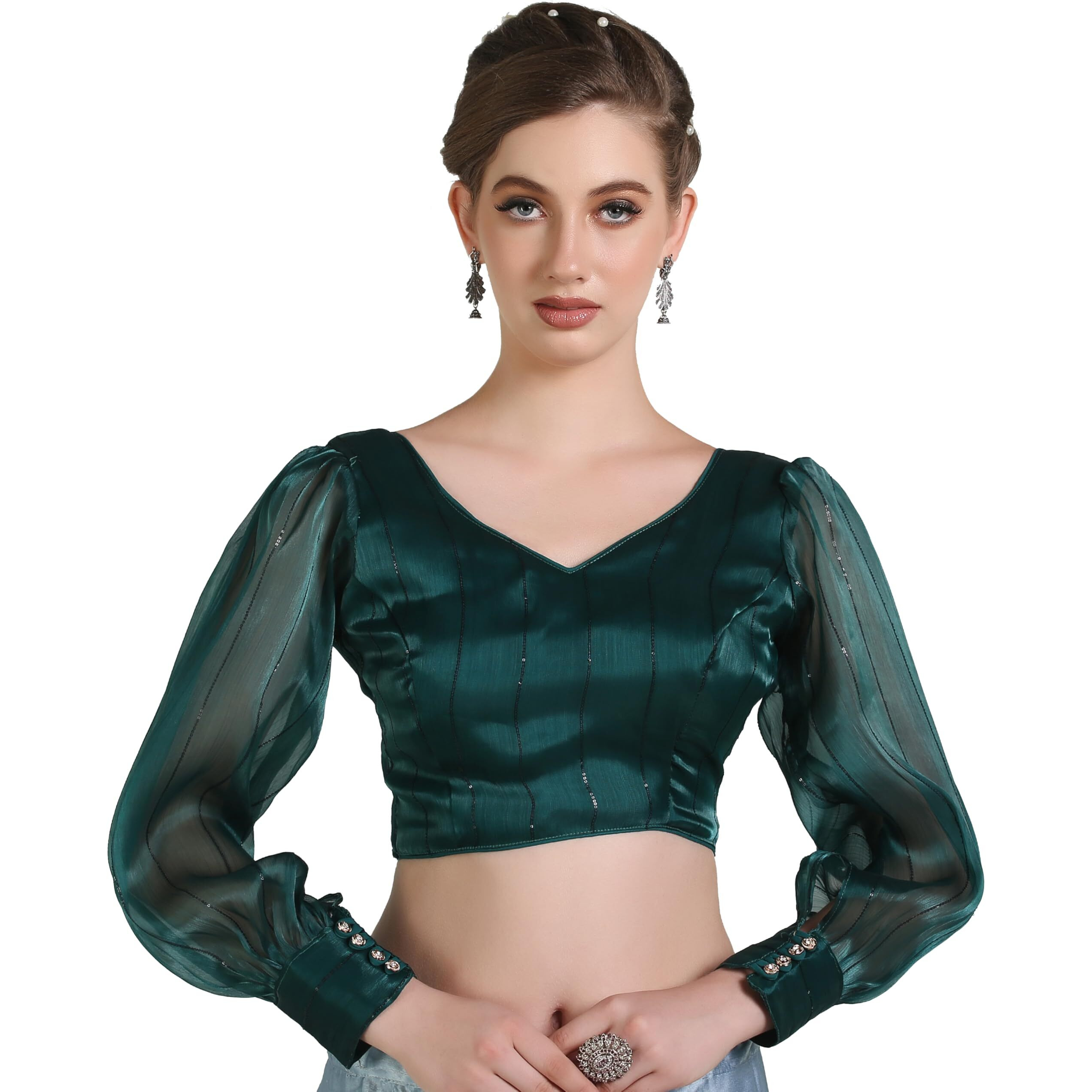 Pujia Mills Latest Collection Of 2025 Indian Ethnic Wear Spaghetti Rama Color Stylish Readymade Choli Blouse
