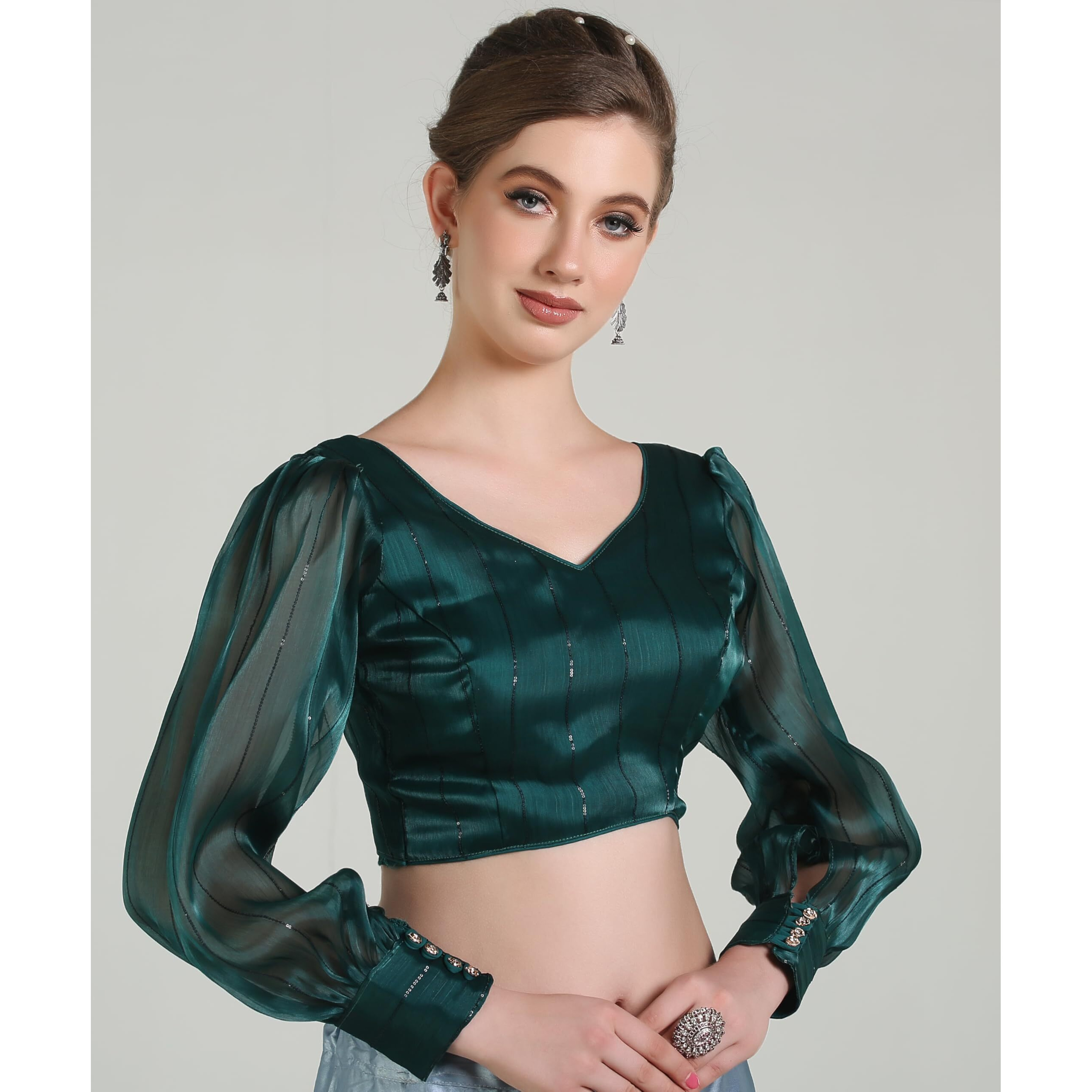 Pujia Mills Latest Collection Of 2025 Indian Ethnic Wear Spaghetti Rama Color Stylish Readymade Choli Blouse
