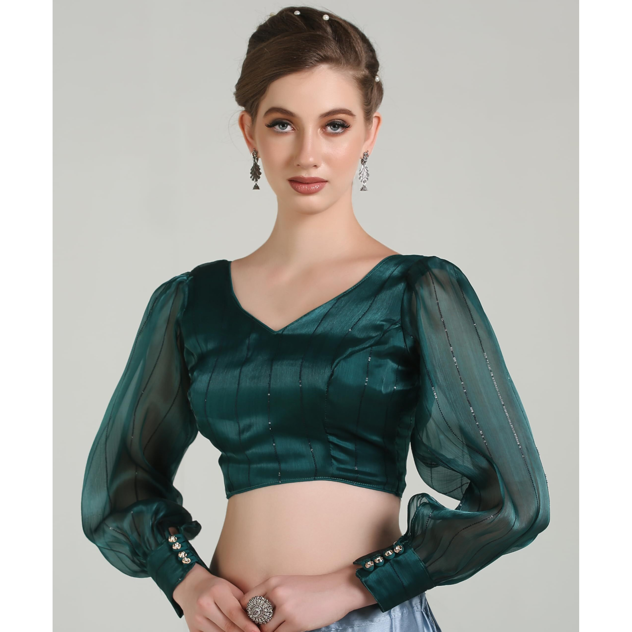Pujia Mills Latest Collection Of 2025 Indian Ethnic Wear Spaghetti Rama Color Stylish Readymade Choli Blouse