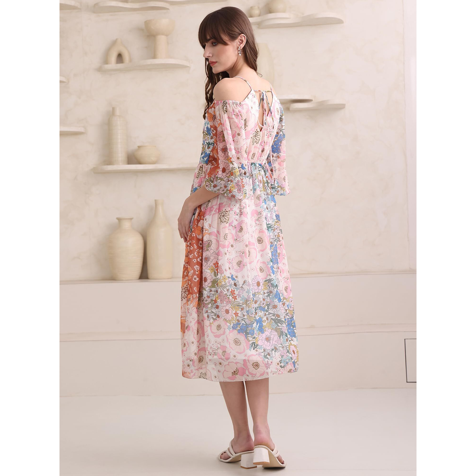 Purvaja Womens Fit & Flare Below Knee Length Dress (Floe-034_Multi_X-Large) Multicolour