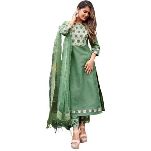 Sanisa Women's Art Silk Printed Straight Kurta With Pant And Dupatta Set (103Kbd1124Nr-S_Mint Green)