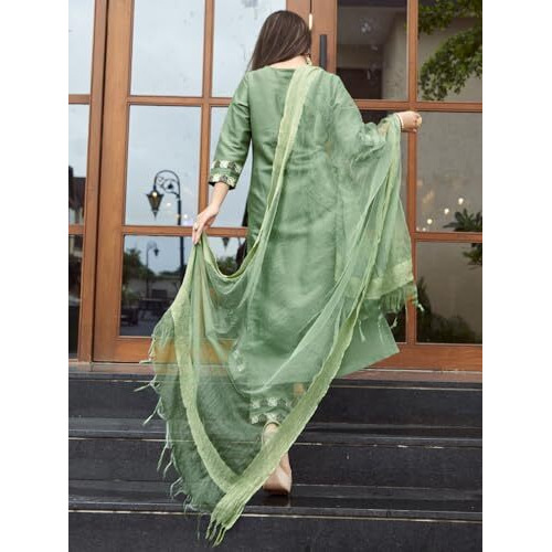 Sanisa Women's Art Silk Printed Straight Kurta With Pant And Dupatta Set (103Kbd1124Nr-S_Mint Green)