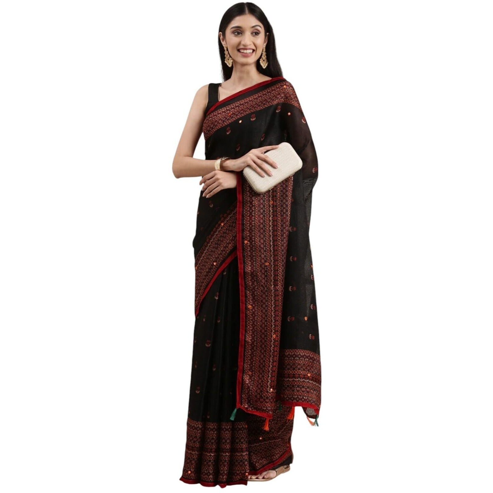 Shiv Textiles Women's Jute Silk Lace Border Saree(514S101_Black)